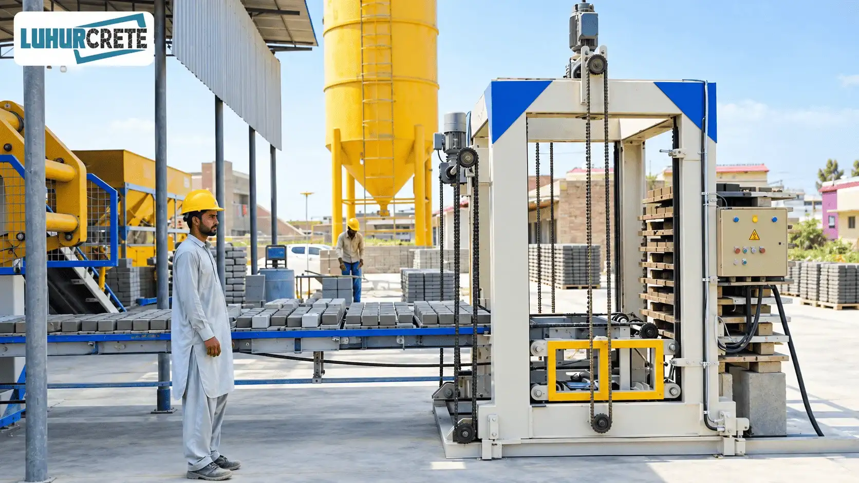 Automatic concrete block stacker and production line at Luhur Crete plant