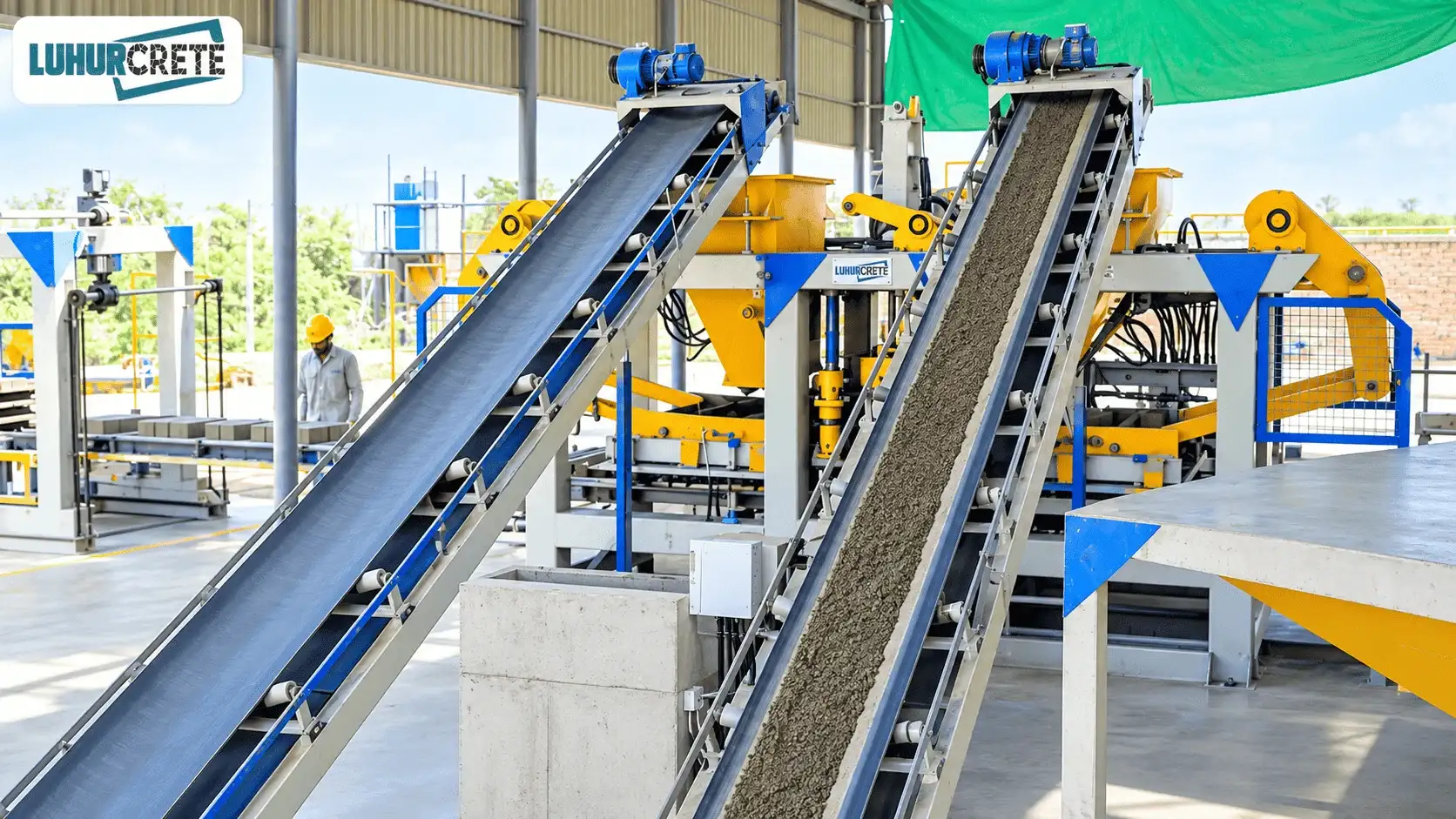 Conveyor belts transporting raw material at Luhur Crete plant