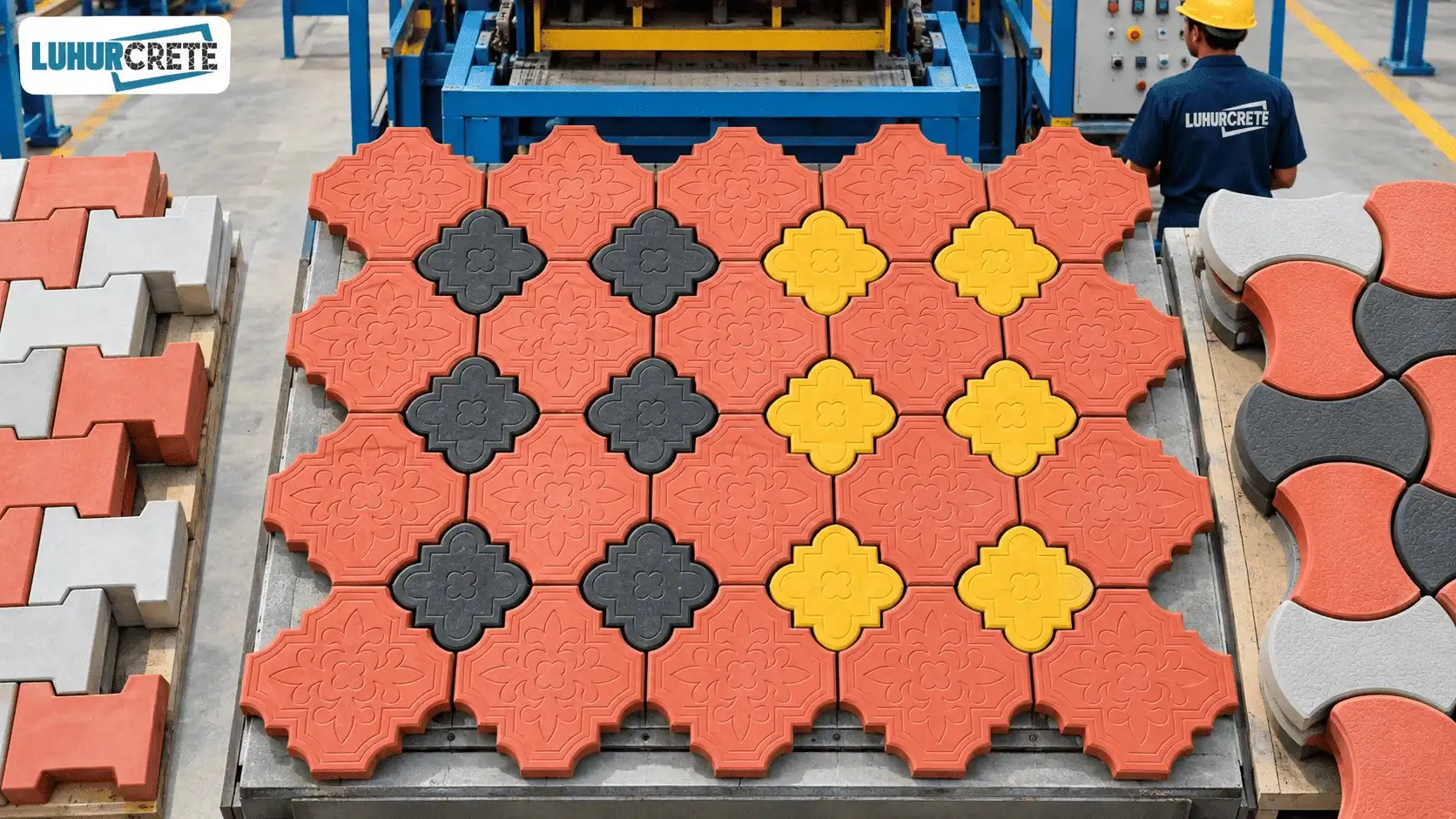 Decorative four-leaf clover concrete pavers at Luhur Crete factory