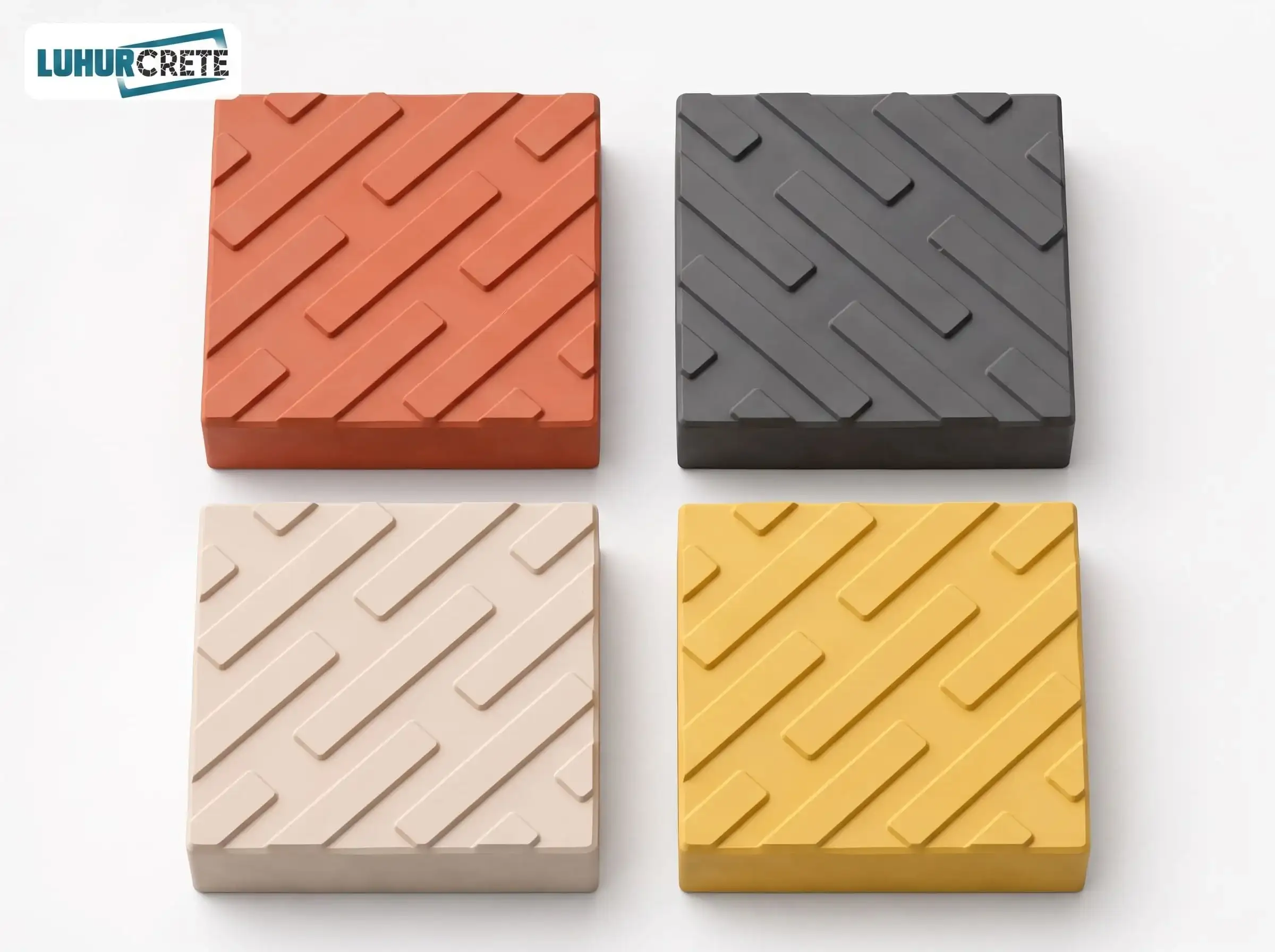Square textured paver tiles in four colour variants
